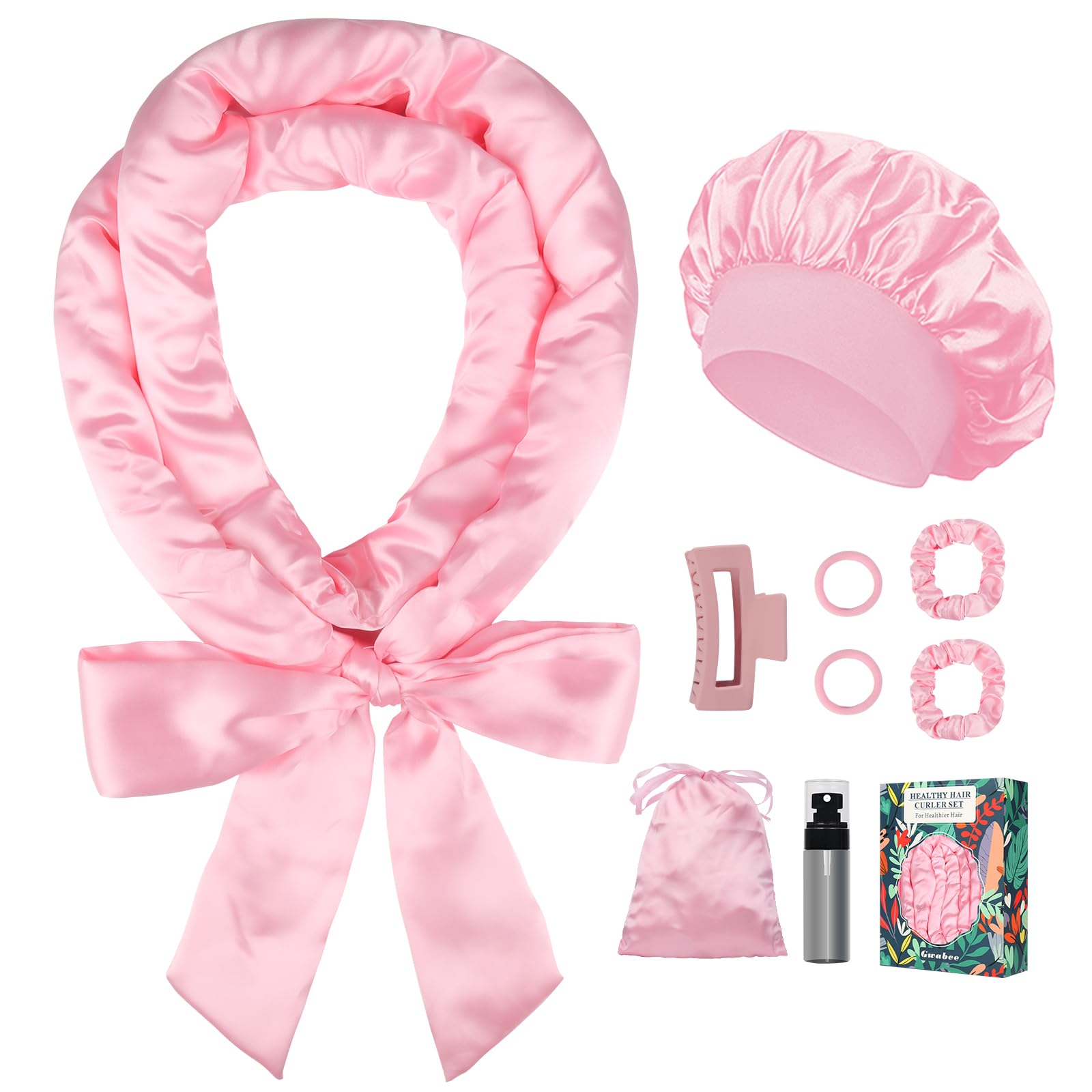 Pink Satin Heatless Curlers  to Sleep In Overnight