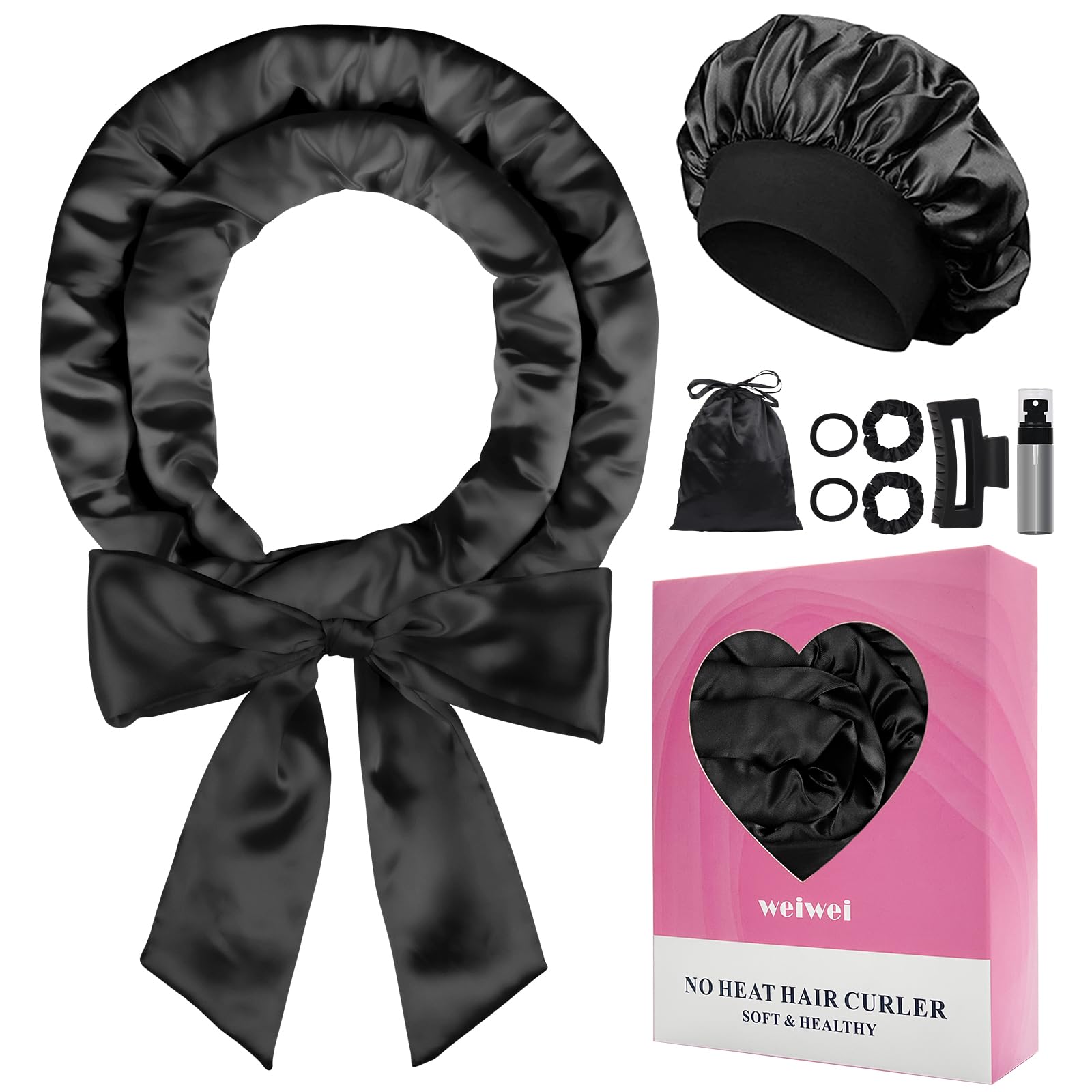 Black Satin Heatless Curlers  to Sleep In Overnight