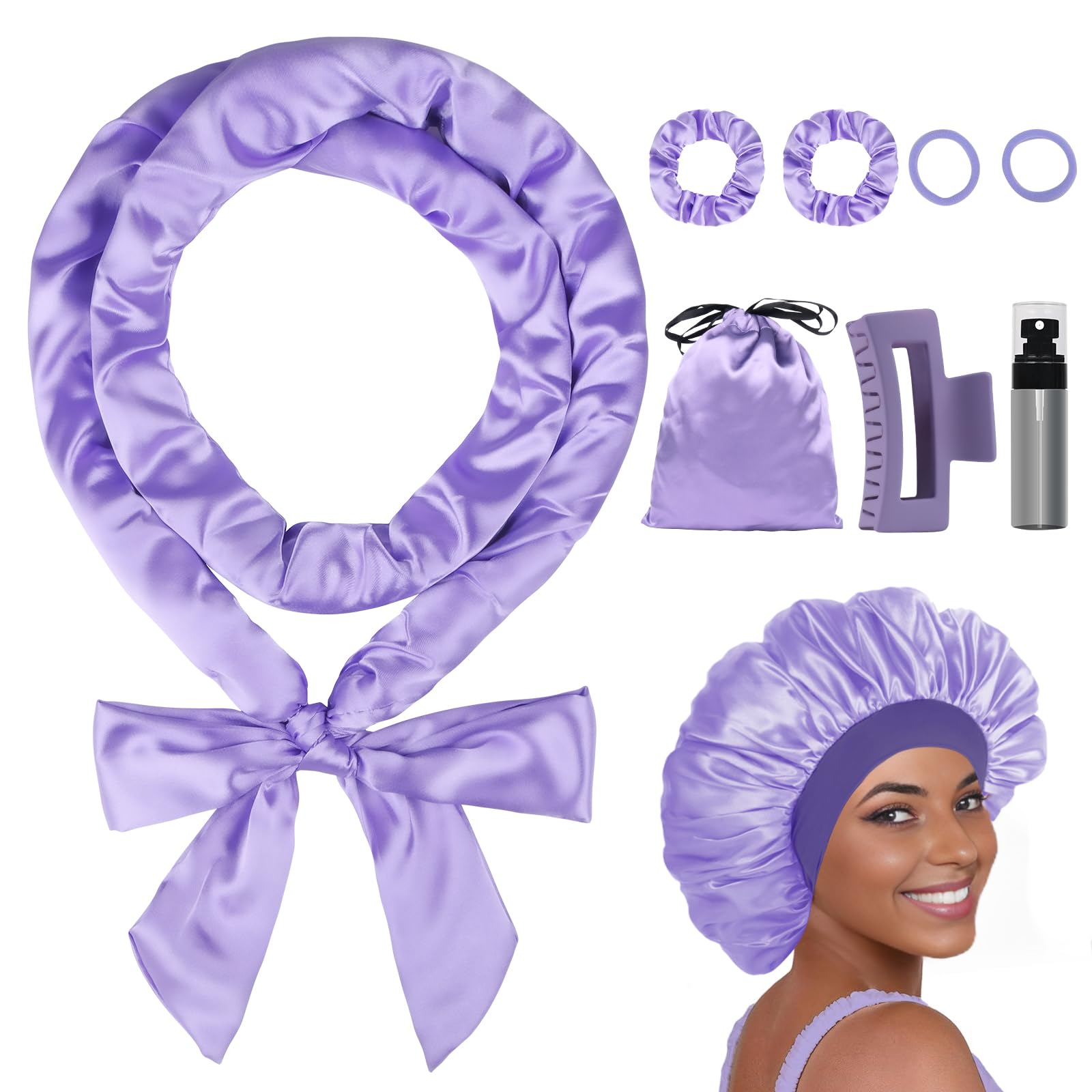 Purple Satin Heatless Curlers  to Sleep In Overnight